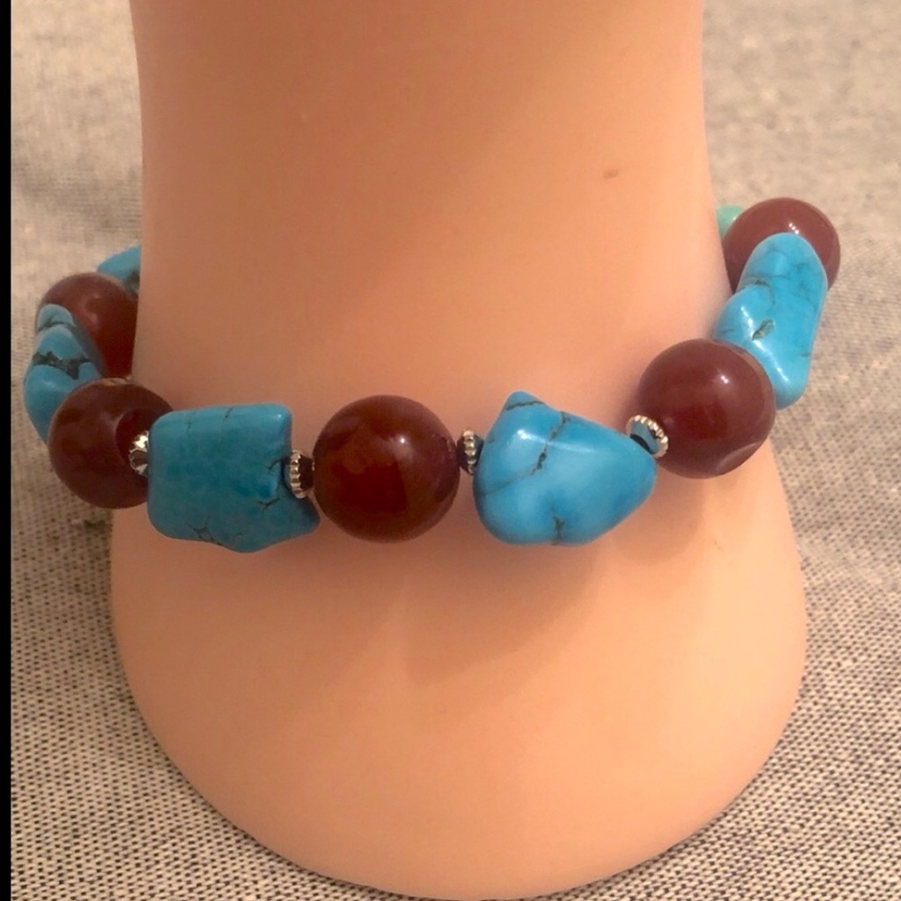 Genuine Turquoise Bracelet with round agate stones sterling silver